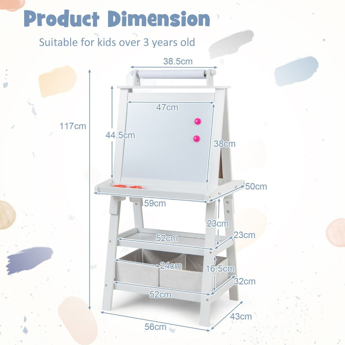 Coast 3 in 1 Kinderschildersezel - Whiteboard & Krijtbord - incl. Magneten 2 Legplanken - Beige - 59 x 50 x 117 cm