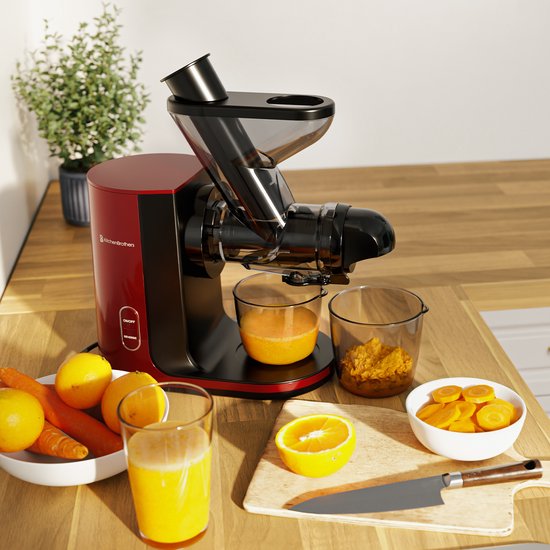 KitchenBrothers Slowjuicer - Juicer - Groenten en Fruitpers - 43 mm en 60 mm invoer - 400 ml - Rood