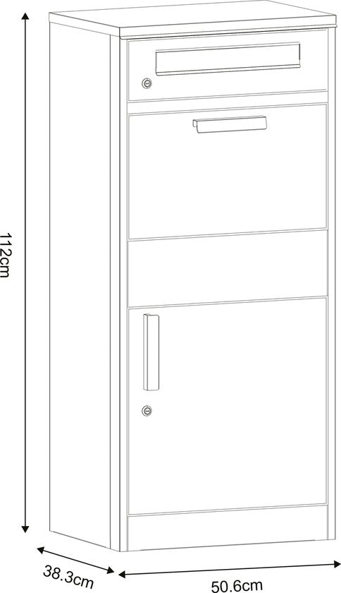 AXI Levi Pakketbrievenbus van Metaal Antraciet/Houtlook – Pakketbox voor meerdere pakketjes – Inclusief slot en apart vak voor post – 50,6 x 38,3 x 112 cm