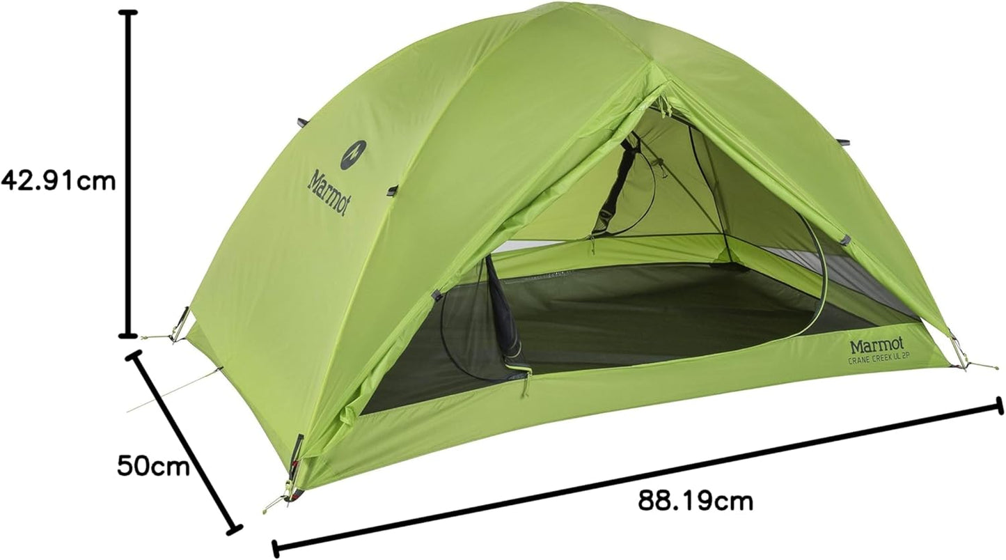 Marmot Crane Creek 2-Persoons Koepeltent - Macaw Green/Crocodile - 224 x 127 x 109 cm - Ultralicht 1,81 kg