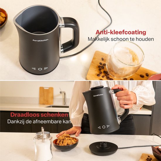 AoraKitchen Melkopschuimer – 5-in-1 Functies – 500 ml – Zwart