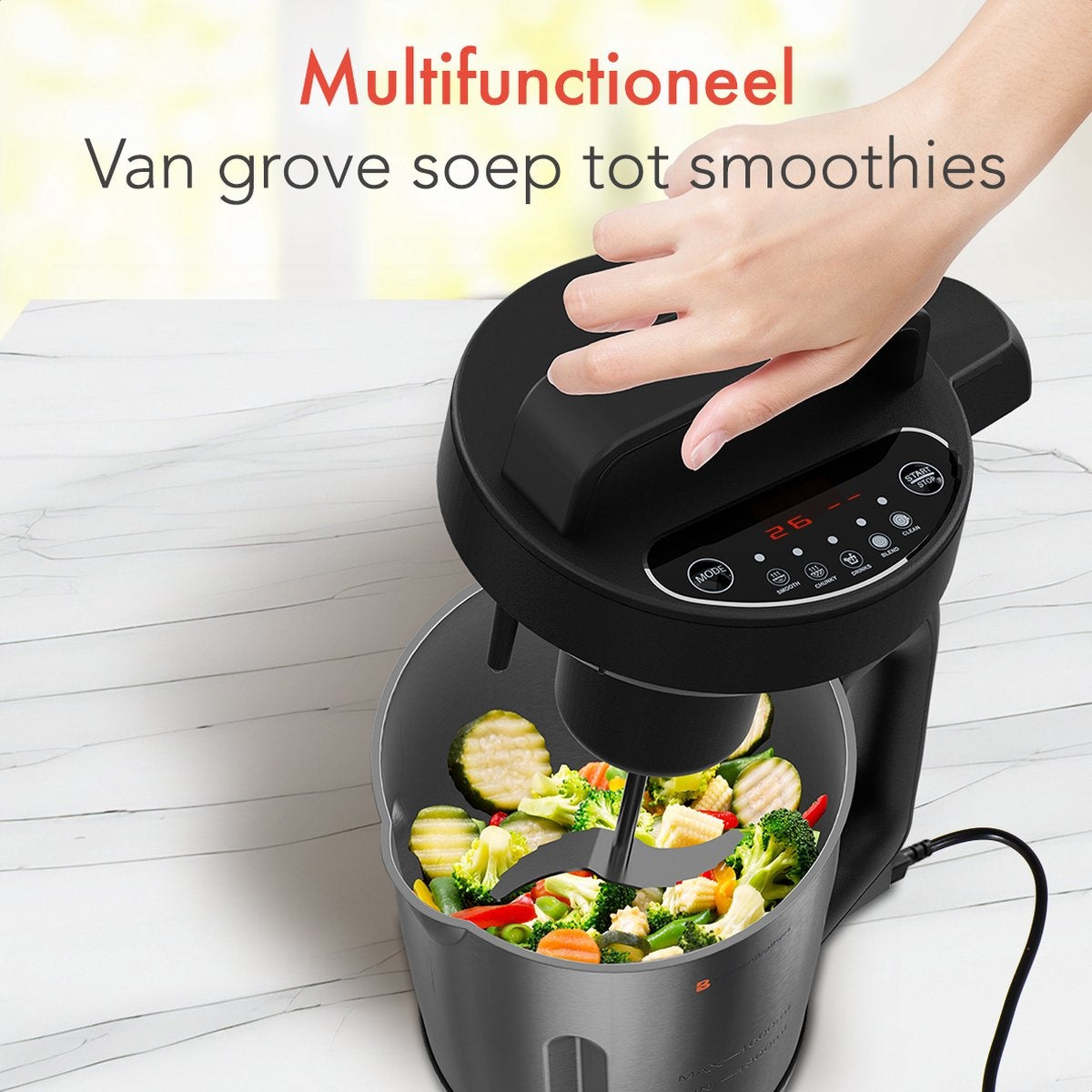 KitchenBrothers Soepmaker - Blender - tot 800W - 1.2L - RVS/Zwart