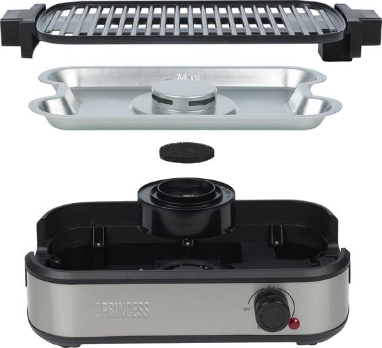 Princess Table Chef Purify - 103215 - Tafel BBQ - 35 x 21 cm - Tafelgrill en Barbecue met Luchtfiltersysteem - Ingebouwde Afzuiging - Tot 260 Graden - PFAS Vrij -1800 W