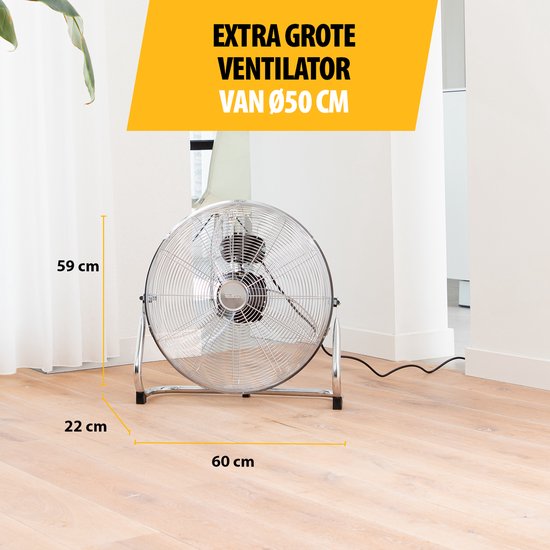 Tristar Metalen Vloerventilator 50 cm – 3 Standen – Boxventilator – 130° Instelbaar – Sterke Luchtstroom – VE-5885