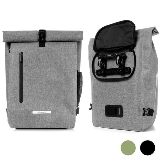 LifeGoods Enkele Fietstas - Compact - Schoudertas en Rugtas - 25L - Ronde Bagagedragers - Waterdicht - Grijs
