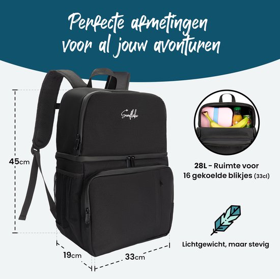 Koelrugzak - 28L Koeltas Rugzak - Koelrugtas - Koeltas Backpack - Zwart - Sunflake