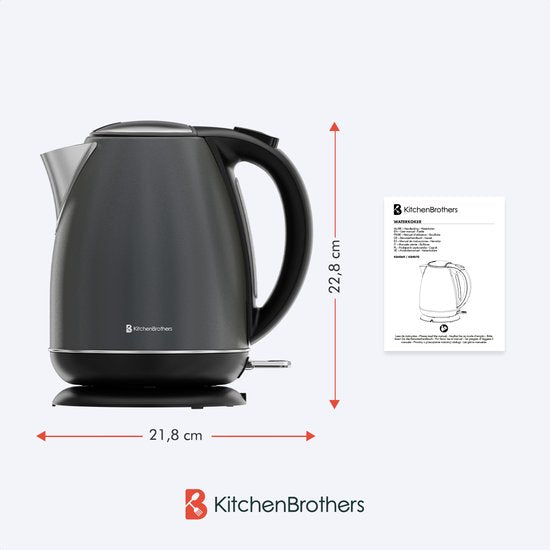 KitchenBrothers Waterkoker - Elektrisch - 1,7L - Met Kalkfilter - Titanium Grijs/RVS
