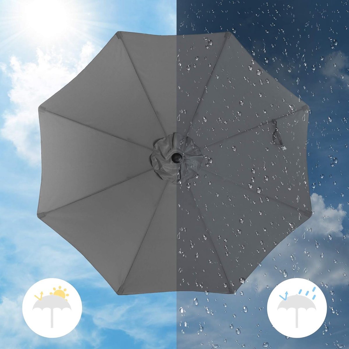 Songmics Tuinparasol 290 cm - Grijs - UPF 50+ - Kantelbaar