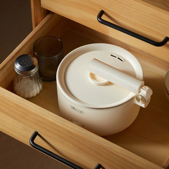 Bear Mini Elektrische Kookpan 1,6L – 2 Warmtestanden – Inklapbare Handgreep & Antiaanbaklaag – Compacte Multicooker met Droogkookbeveiliging