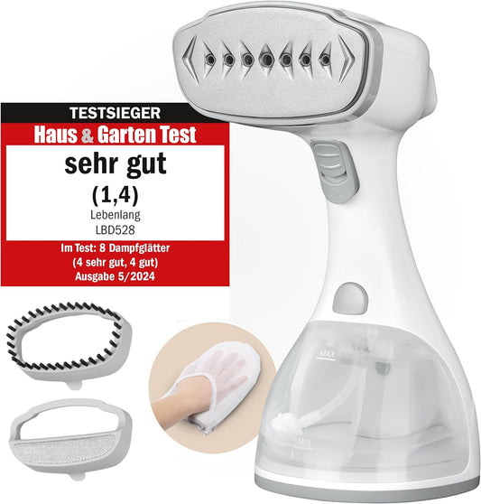 LEBENLANG Stoomstrijkijzer – Handstomer met LCD & 2 Opzetstukken – 1500W – 300 ml – 7 x 4 x 10 cm – Wit