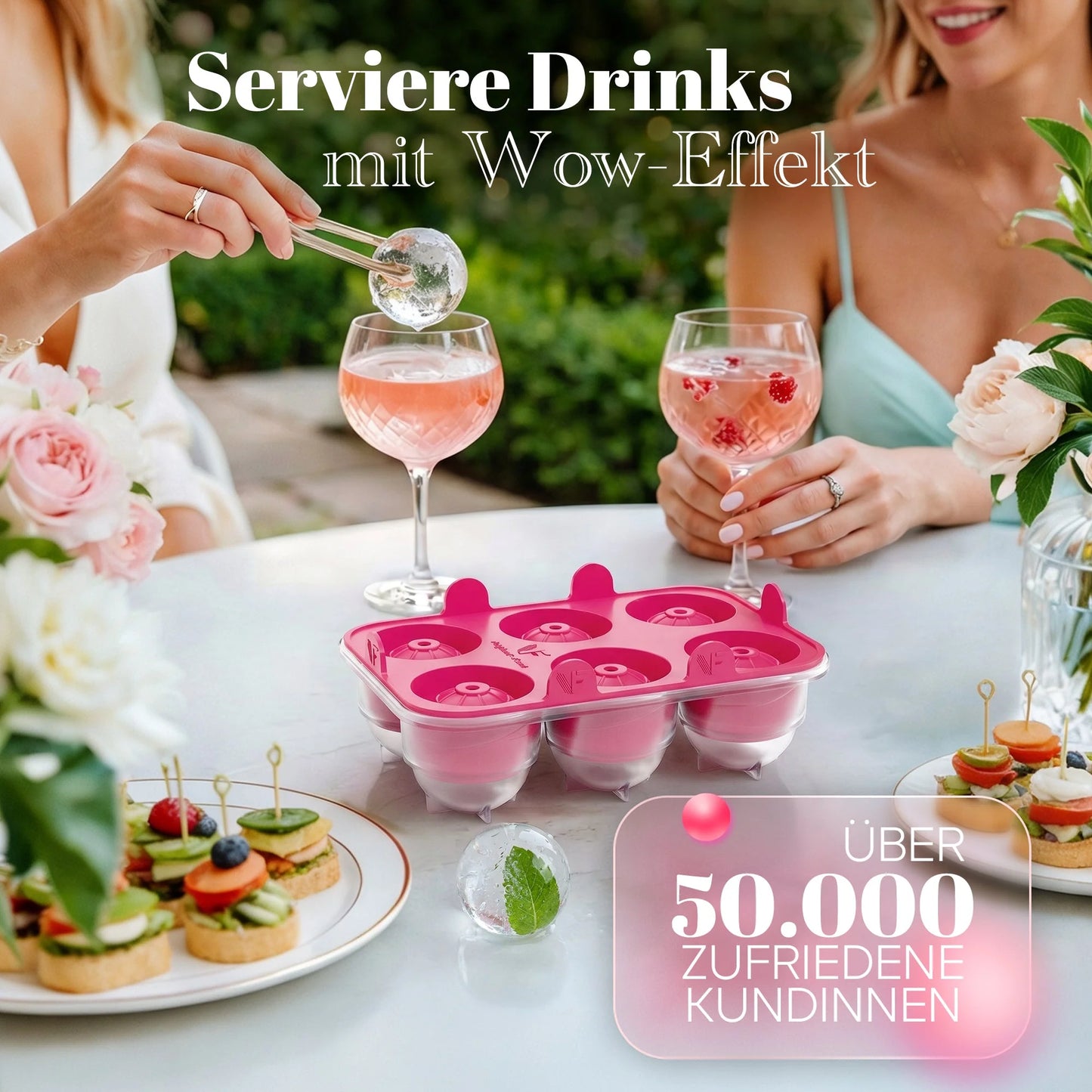 Neighbour's Friend Patenteerde Eiskugelform XXL Roze 2er Set – Grote Ronde Ijsblokjesvorm Platina Siliconen