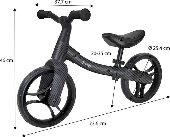 Sunny Balance Bike 3000 Metalen Loopfiets - Vanaf 2 jaar - Verstelbaar zadel - Carbon Fiber Look