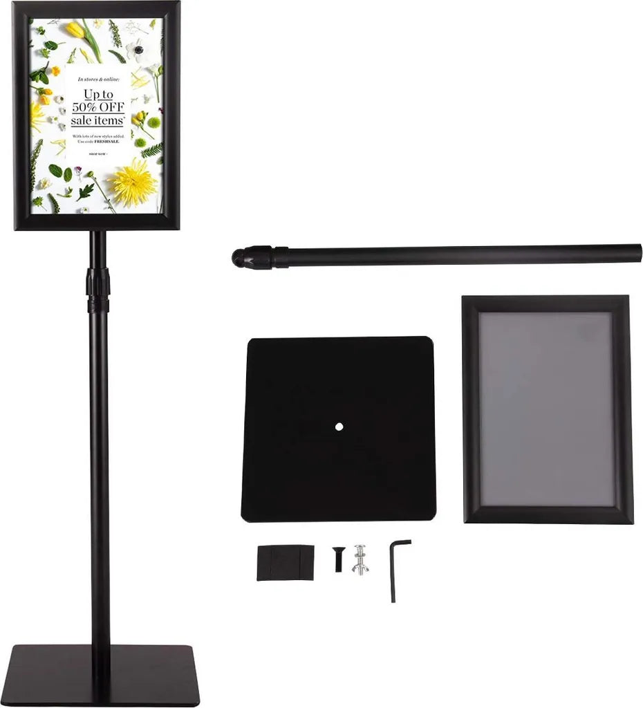 Stabiele Informatiestandaard - Presentatie Standaard - Reclamestandaard - A4 Posterstandaard - Standaard met Poster Frame en Bord 33 x 24 cm zwart