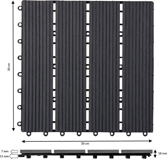 WPC Vlondertegels - Klassiek Insteeksysteem 30x30cm - Antraciet