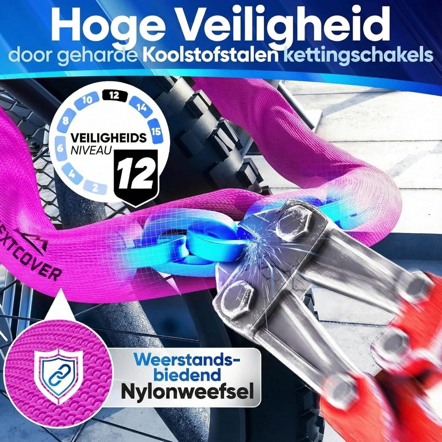 NEXTCOVER® Fietsslot LockOne met combinatiecode I - [SAFESECURE] cijferslot zeer veilig fietsslot cijferslot I robuust & duurzaam kettingslot fiets I Fietsslot
