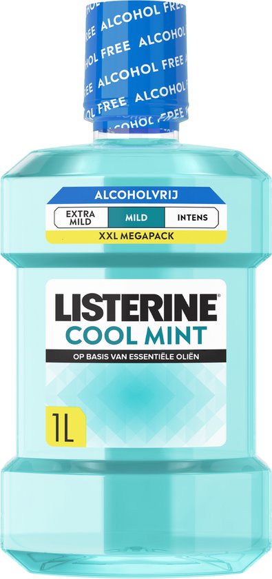 Listerine Cool Mint Mild Mondspoeling, Met Essentiële Oliën, Tegen Slechte Adem en Tandplak, Mild Muntsmaak, 1 L