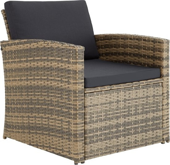 tectake® - Wicker zitgroep tuinset loungeset Lucca - bank/2 stoelen/tafel met glasplaat - natuurkleur - 404916 - poly-rattan