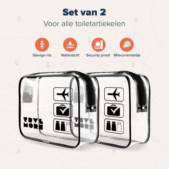 TRVLMORE Transparante Toilettas - 2 Stuks - Zwart/Transparant