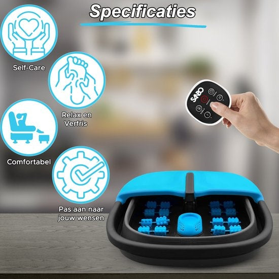 Sanbo Voetenbad - Elektrisch Voetbad Met Bubbelfunctie - Verwarmt tot 49°C - Opvouwbaar - Voetmassage Apparaat - Zwart / Blauw