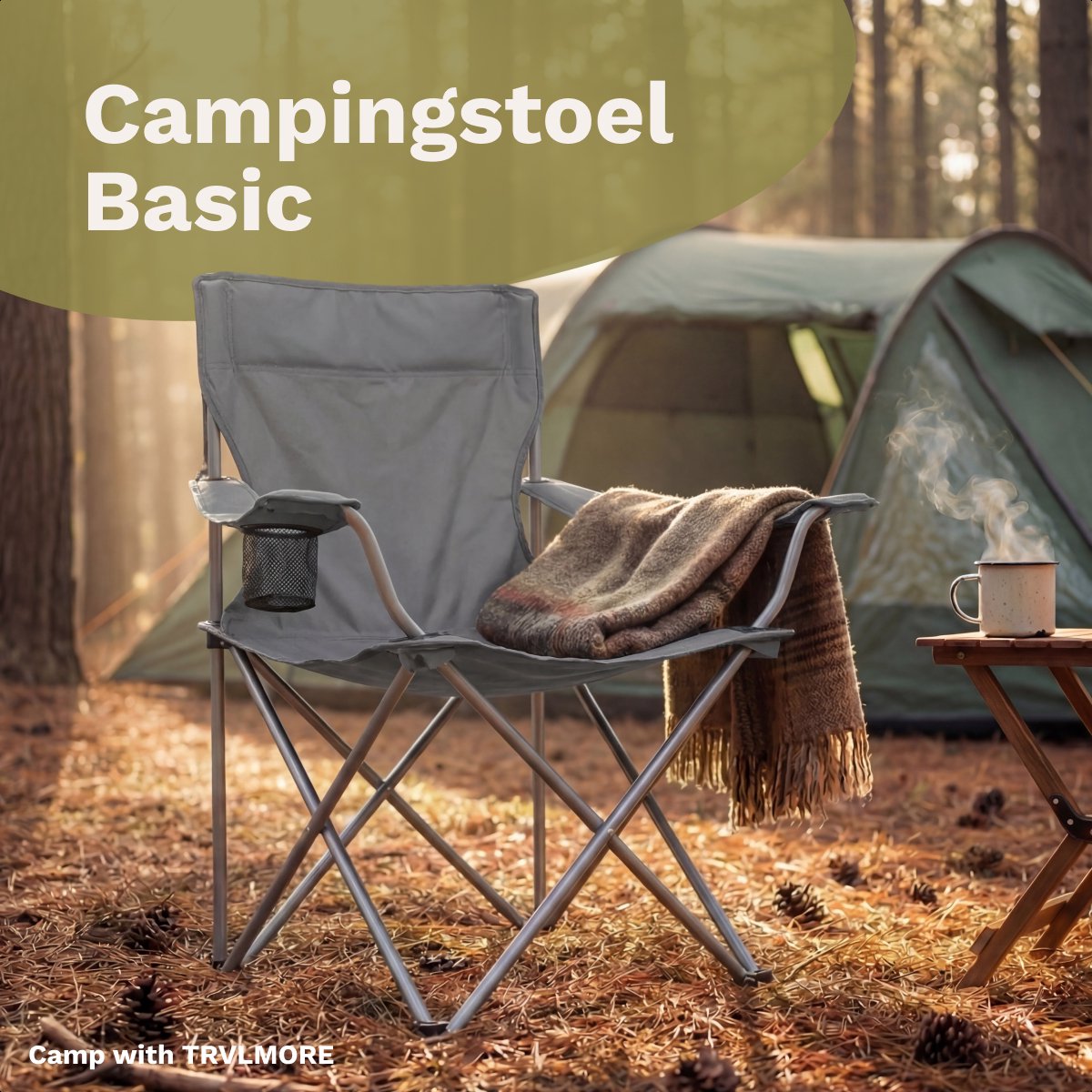 TRVLMORE Campingstoel - Opvouwbaar - 120KG Draagvermogen - Incl. Draagtas - Klapstoel - Visstoel - Kampeerstoel - Vouwstoel - Grijs