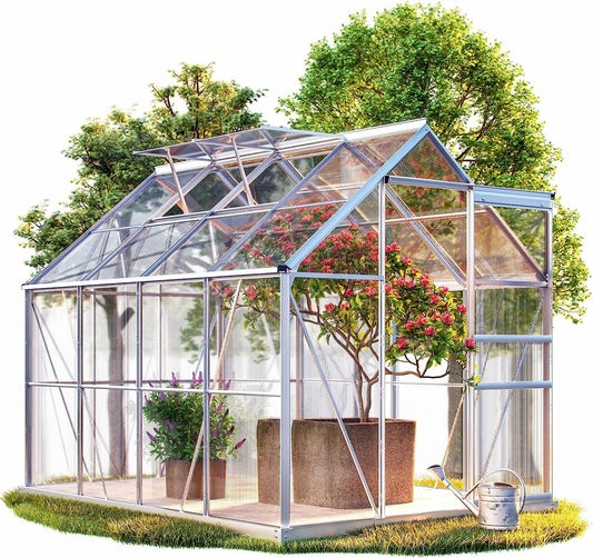 Kas M4 Polycarbonaat met Voet – 250 x 190 x 195 cm – 7,6 m³ – 2 Dakramen – Regengoot