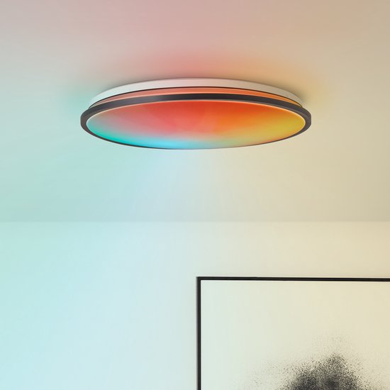 Brilliant Heida Plafondlamp – Ø 49 cm – LED Ingebouwd – Dimbaar & RGB – Zwart