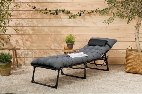 909 Outdoor Premium Ligbed met comfortabel kussen - Verstelbare Rugleuning - 189x59x30cm - Max draagvermogen: 110KG