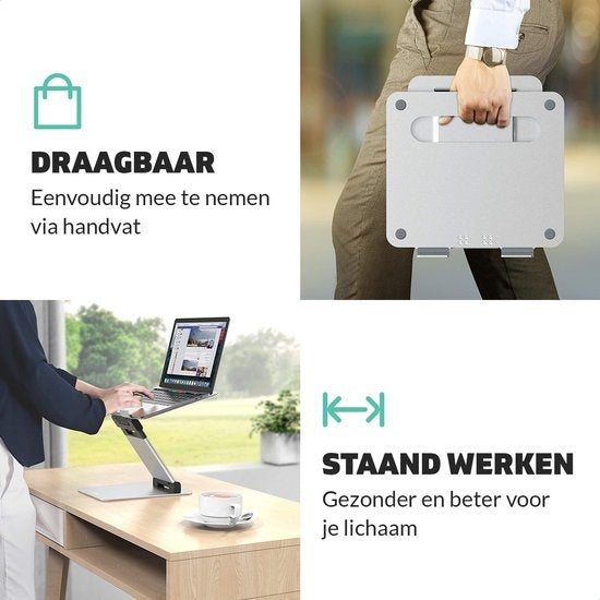 LURK® Laptop Standaard Ergonomisch - Aluminium Laptop Verhoger - Staand werken - Verstelbaar en Opvouwbaar - Silver