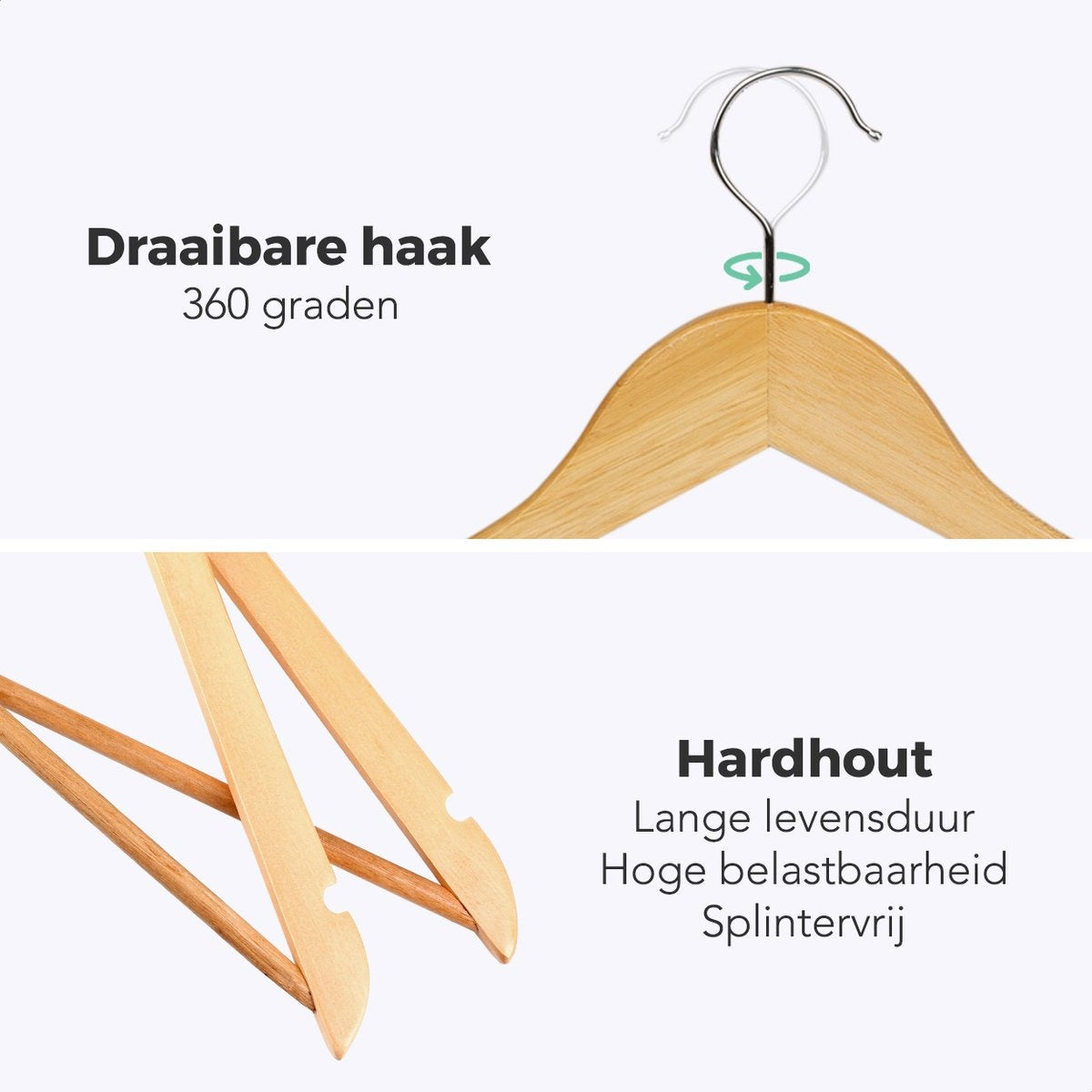 LifeGoods Kledinghangers - Met Broeklat - Hardhout - Natural - 20 Stuks