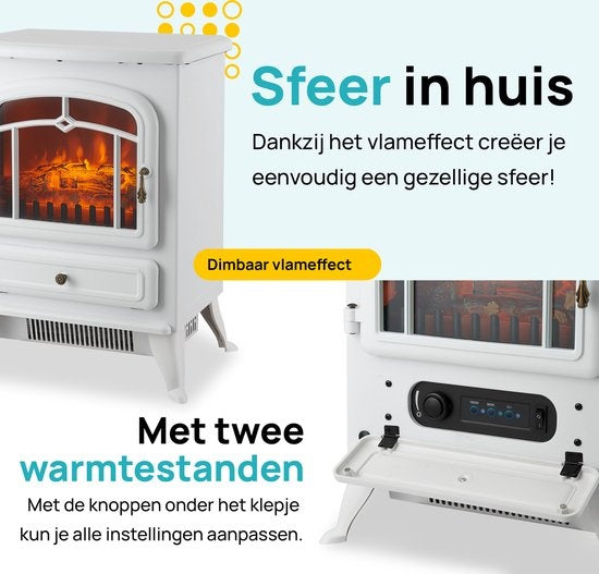 MOA Electrische Haard - Sfeerhaard Klassiek - Heater - Kachel - Vrijstaand - Wit - ES180W