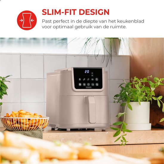 Bourgini Slimfit Airfryer XXL Beige - Heteluchtfriteuse - 8 liter - 1700W - PFAS vrij