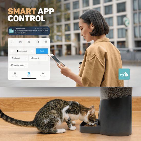 Vulpes Goods® Huisdieren - Automatische Voerbak Kat - en Hond - Voerautomaat met App - Voerdispenser - 6L - Zwart - PRO Versie