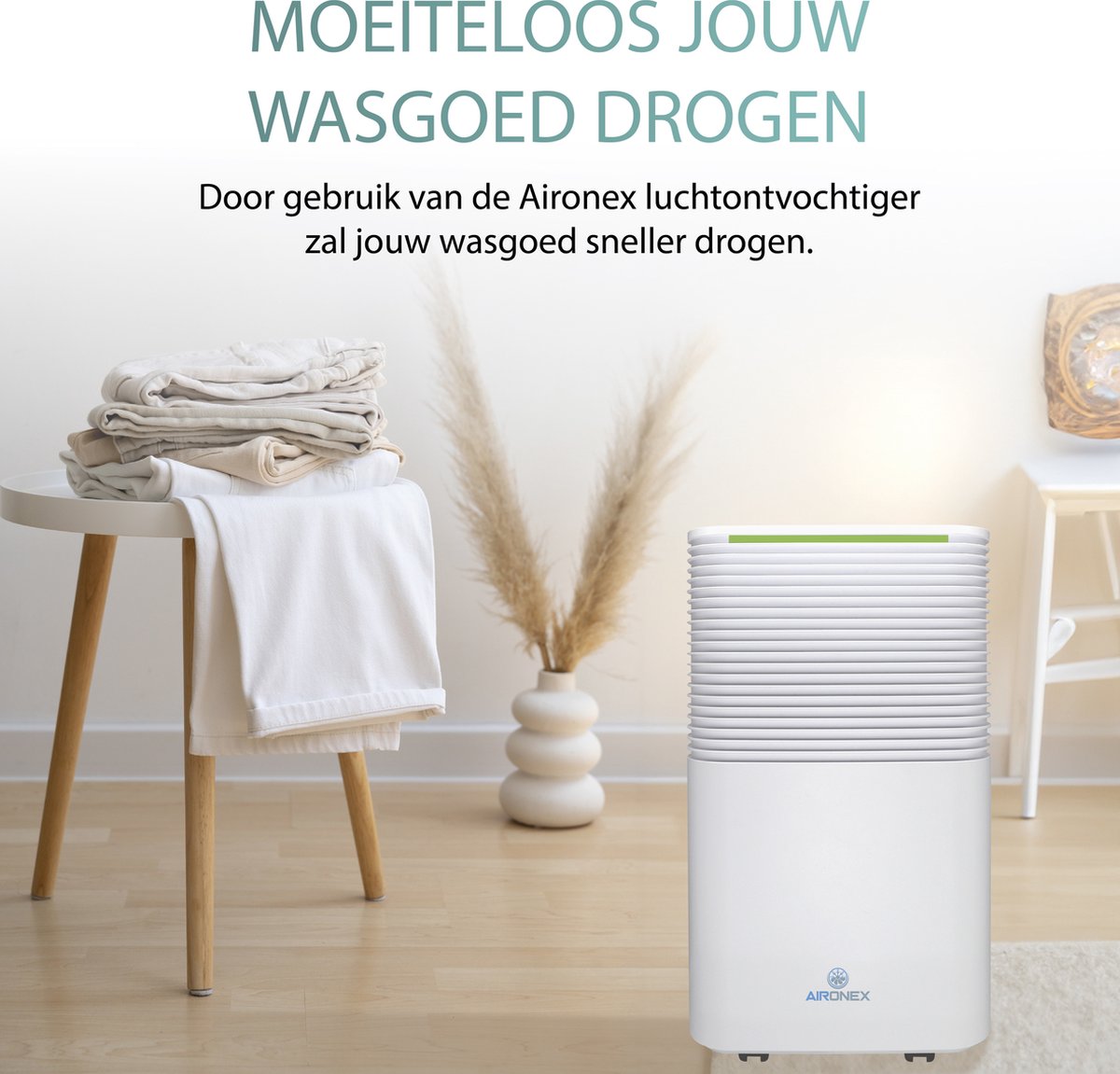 Aironex L012 Luchtontvochtiger - 2L Reservoir - Extreem Stil - 25 x 45 x 22 cm - Wit