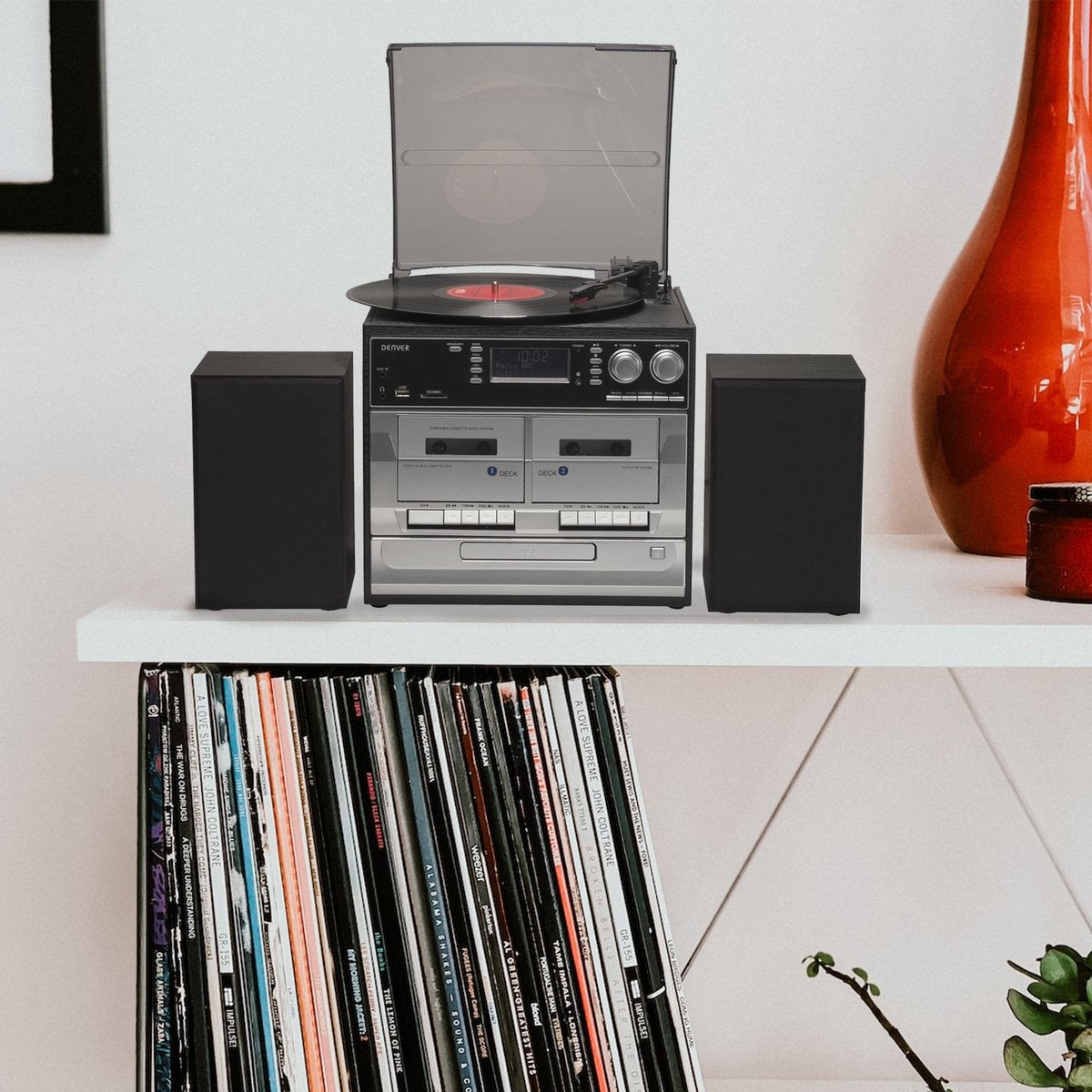 Denver Retro Platenspeler met Speakers - DAB Radio CD Speler - Dubbele Cassette - FM Radio - Hout - MRD166