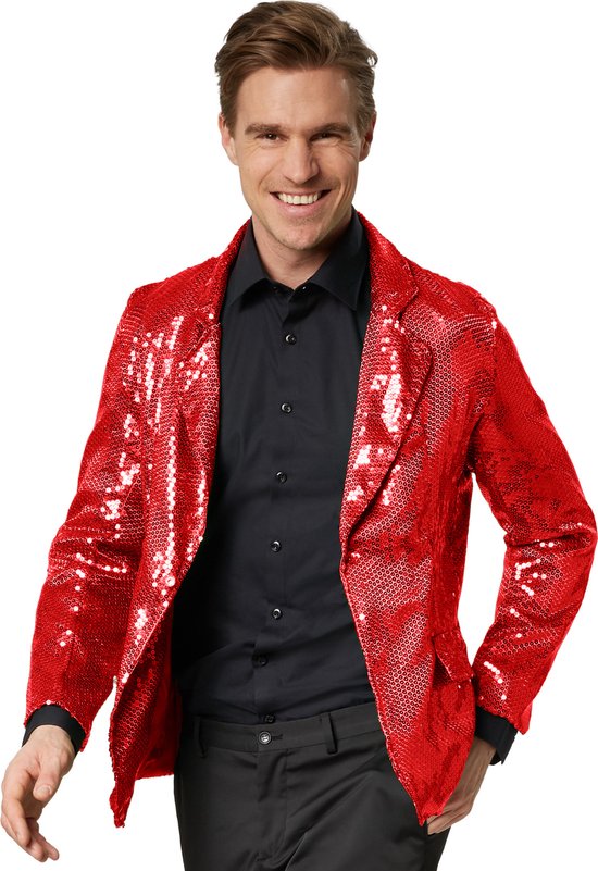 dressforfun - Paillettenjas heren rood L - verkleedkleding kostuum halloween verkleden feestkleding carnavalskleding carnaval feestkledij partykleding - 303948