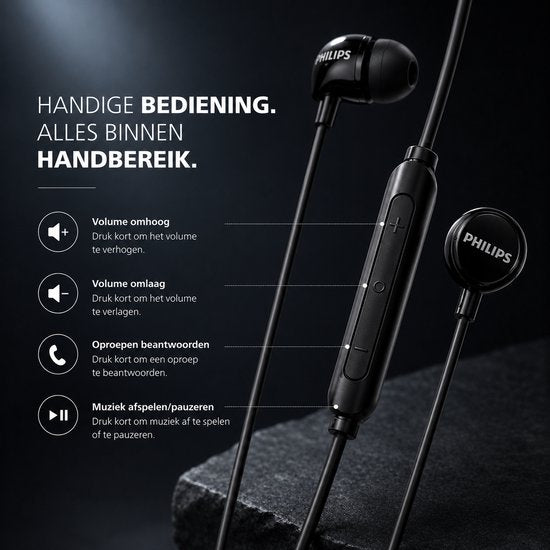 Philips In-Ear koptelefoon TAE1156BK - Clear Sound - Bekabeld - Remote met microfoon - Jack plug 3.5 mm- Zwart