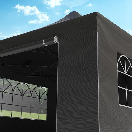 LifeGoods Partytent - Paviljoen - EasyUp - Opvouwbaar - 4 Zijwanden - Waterdicht - Met Draagtas met wieltjes - 300 x 600 cm - Antraciet