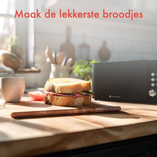 KitchenBrothers Broodrooster - Toaster - 6 Warmteniveaus - 2 Extra Lange Sleuven - 1520W - Zwart
