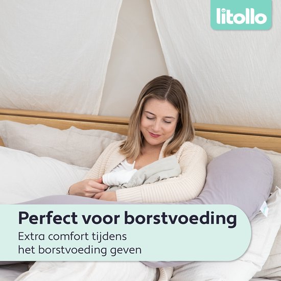 Litollo® Zwangerschapskussen (J-vorm) - Zijslaapkussen - Voedingskussen - Lichaamskussen - Body pillow - 145cm - Afneembare hoes - Grijs