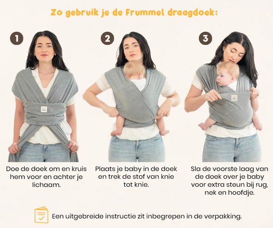 Frummel Baby Draagdoek Grijs - Draagzak - Baby Wrap - Baby carrier - Draagdoek geweven - Baby 0-36 maanden - Newborn