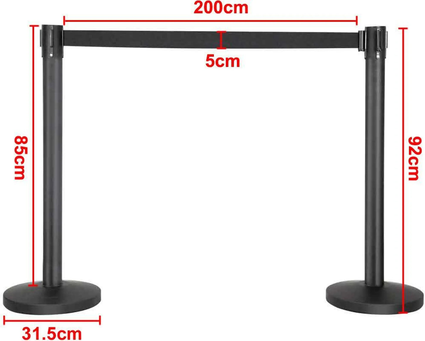 Yaheetech Afzetpalen Set Van 2 – 92 cm Hoog – Voorzien Van 200 cm Intrekbaar Lint En 4-Weg Koppelsysteem En Massieve Voet – Voor VIP Zones En Beurzen – Zwart Staal