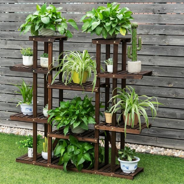 Coast Houten Plantenrek Bloemenplank 9 Planken - 125 x 25 x 114 cm - Bruin