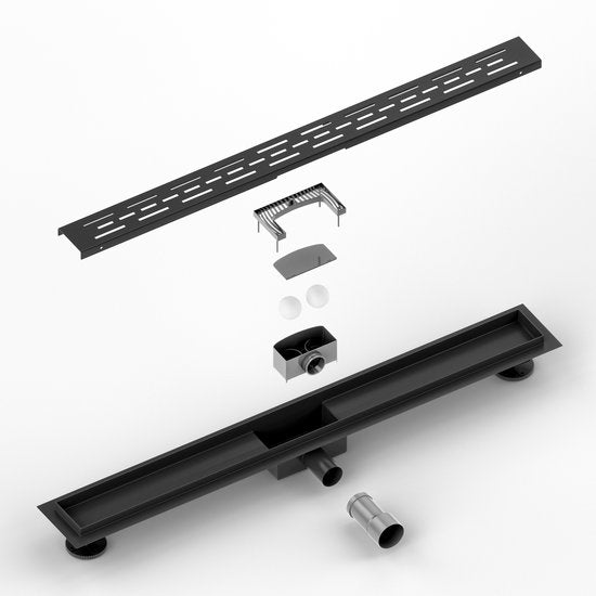 Douchegoot - 80cm - Mat Zwart - Standaard rooster- RVS - Met Flens