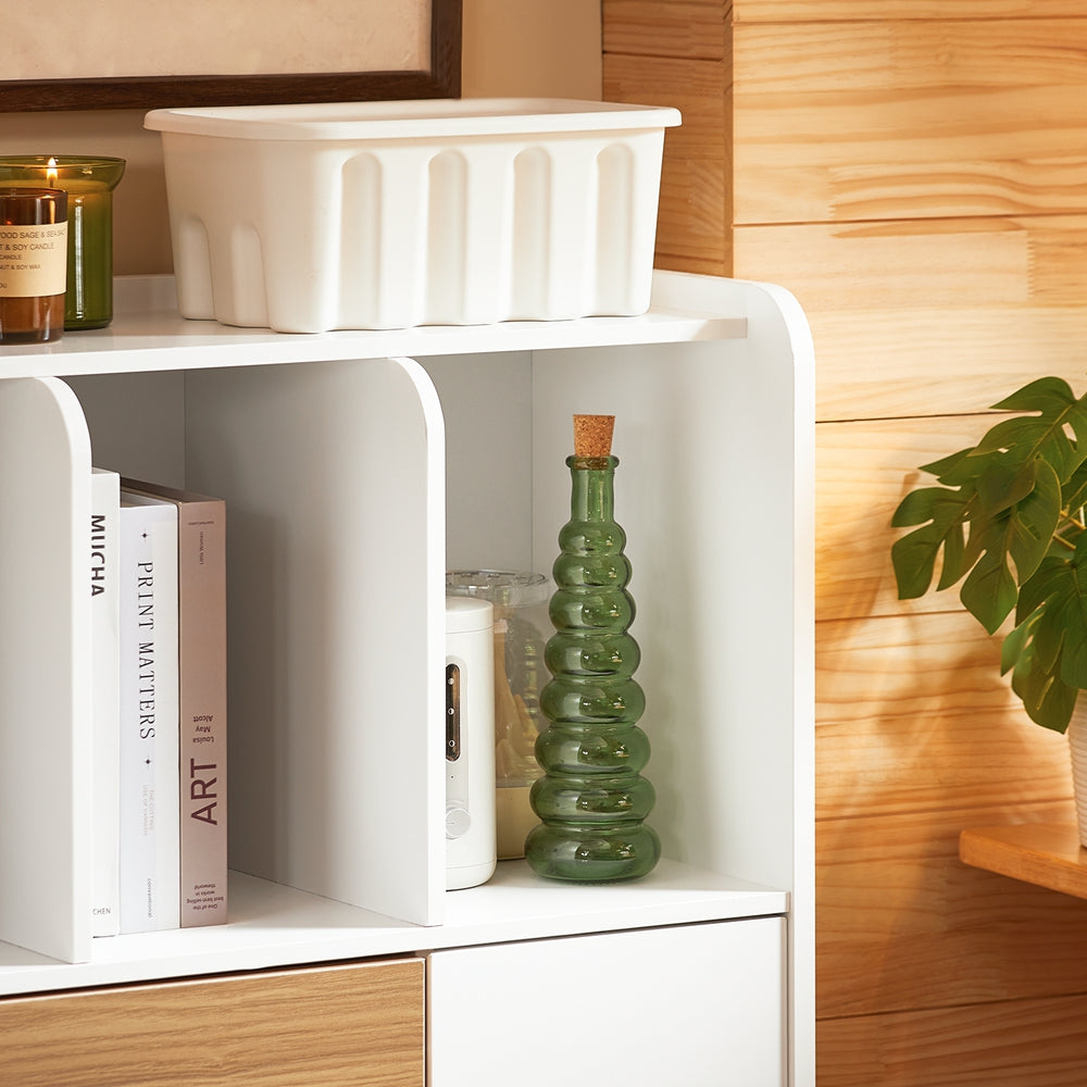 SoBuy STR11-WN compacte witte boekenkast met lade en opbergruimte, 72 x 30 x 110 cm
