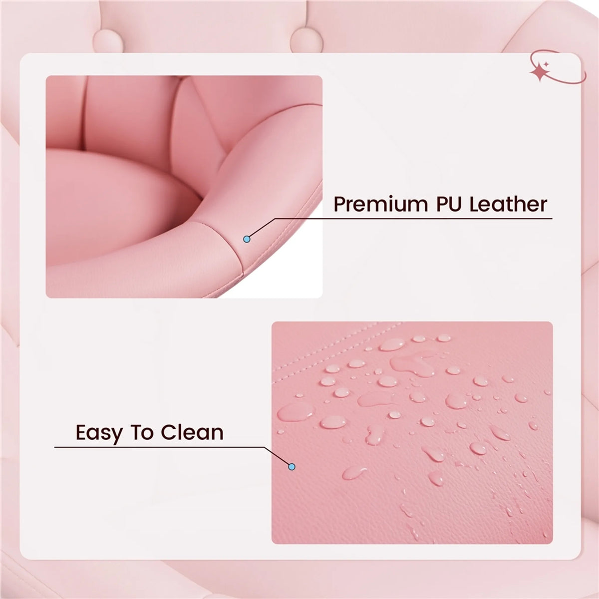 Yaheetech Comfortabele Draaistoel in Tonvorm 78-88 cm – Sfeervol Roze – Kunstleder en Metaal
