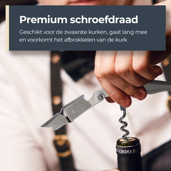 Castagnola Kurkentrekker - Kelnermes - Wijnopener - Wijn opener - Flesopener - Hefboom - Deluxe - Volledig RVS