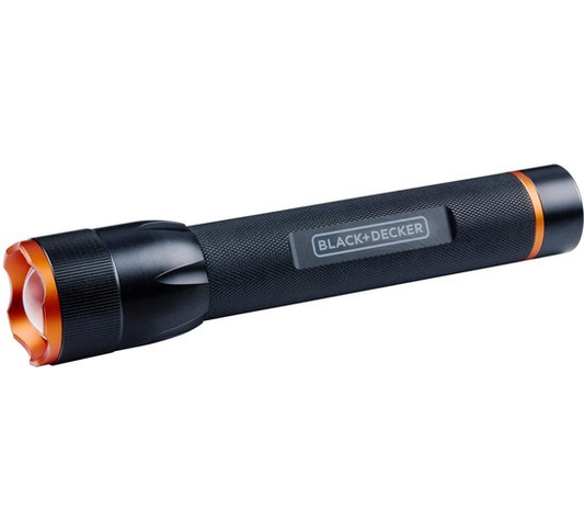BLACK+DECKER LED Zaklamp 350 Lumen - 6W - 200M Bereik - 3 Lichtstanden: Hoog, Laag, Pulserend - Zwart/Oranje