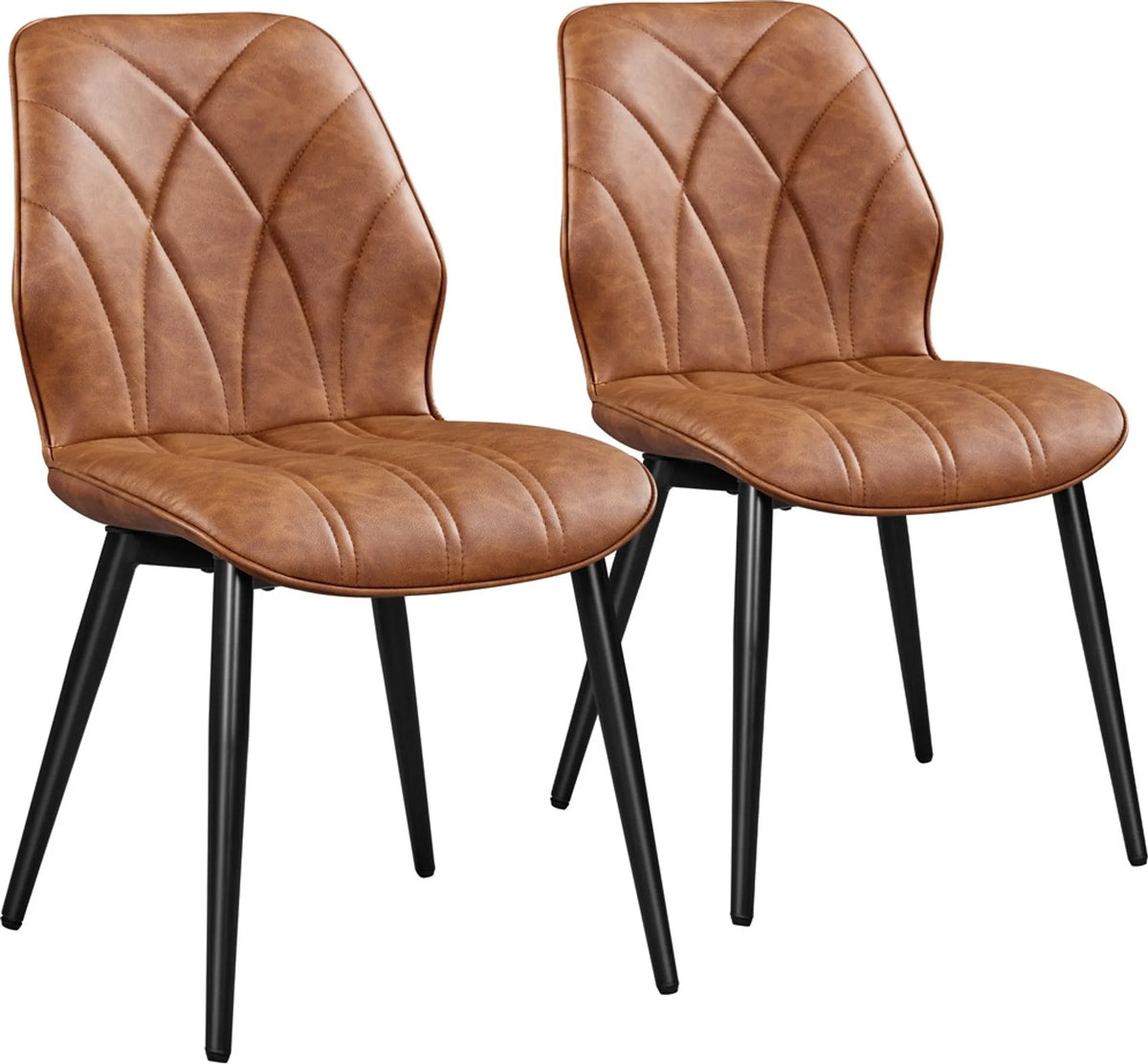 Eetkamerstoelen Set van 2 met Hoge Rugleuning en Metalen Poten Kunstleer Roestbruin