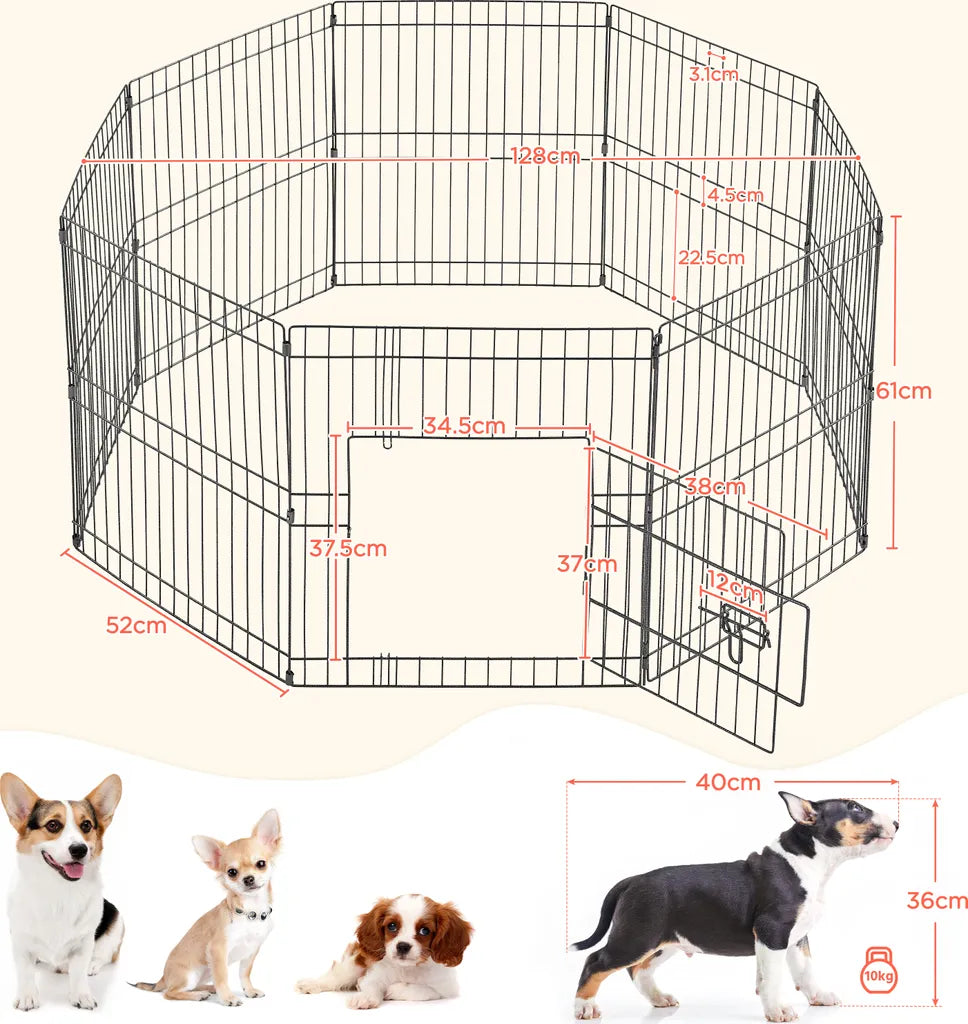Yaheetech Puppyren 8 Panelen 127 x 127 x 61 cm - Zwart - Opvouwbare Hondenren met Deur voor Puppy's en Kleine Huisdieren