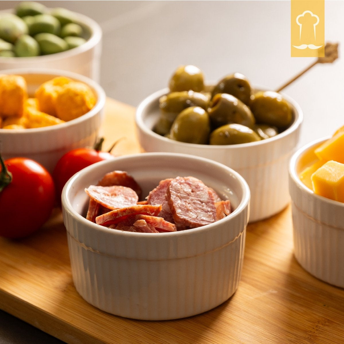 Chefarone Creme Brulee Schaaltjes - 6 Mini Ovenschalen - Ramekin Schaaltjes Keramiek - Souffleschaaltjes 200 ML - Koken met Kinderen - Toetjes Schaaltjes - Wit